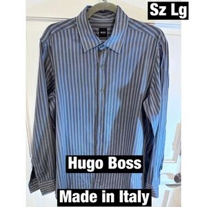 Hugo Boss Gray and Blue Striped Dress Shirt Made in Italy